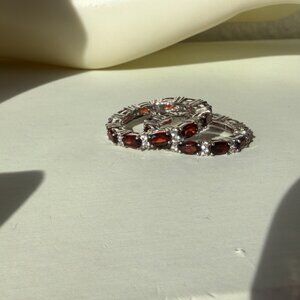 NIB Colleen Lopez Garnet and White Zircon Eternity Band Ring Set of 2 - Size 7